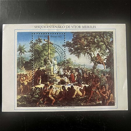 Bloco de Selos Comemorativos do Brasil - Sesquicentenário de Vitor Meireles - 2983 - com carimbo - ref.448