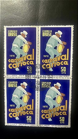 Quadra de Selos do Brasil - Carnaval Carioca - 1970 - Carimbo Primeiro Dia Circulação - ref.459