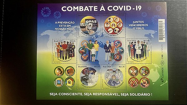 Bloco de Selos do Brasil - Combate a Covid-19 - 2020 - Mint - ref.467