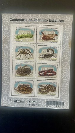 Bloco de Selos do Brasil - Centenário do Instituto Butantan - 2001 - Mint - ref.473