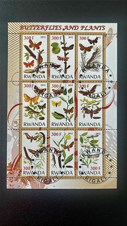 Bloco de Selos de Rwanda - Butterflies and Plants - ref.602