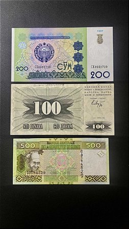 03 Cédulas Estrangeiras - Repub.de Guinee - Uzbequistao - Bosnia Herzegovina -Sob (ref.485)