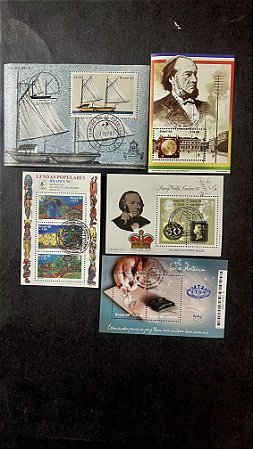05 Blocos de Selos Comemorativos do Brasil - com Carimbo Comemorativo   (ref.516)