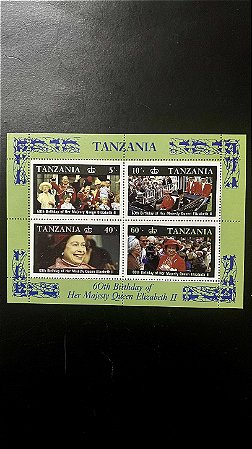 Bloco de Selo Estrangeiro - Tanzania - 60 th Birthday of Her Majesty Queen Elizabeth - Mint - ref.537