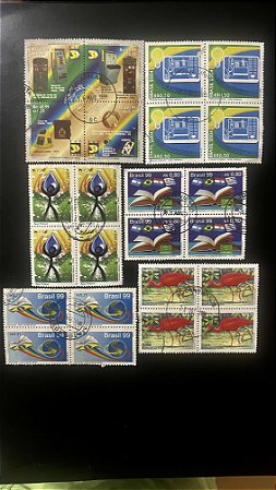 06 Quadras de Selos Comemorativos do Brasil - Circuladas com carimbo- ref. 544