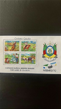Bloco de Selos do Brasil - Costumes Gauchos - Arbrafex-92 - 1992 - Mint - ref.555