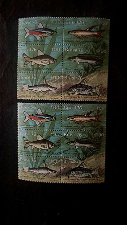 02 Sextilhas de Selos Comemorativos do Brasil - com e sem carimbo comemorativo - Brasil 1976 - ref. 592