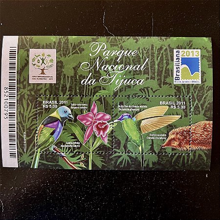 Bloco de Selos Comemorativos do Brasil - Homenagem ao Parque Nacional da Tijuca do Rio de Janeiro - 2011 - Mint - ref.596