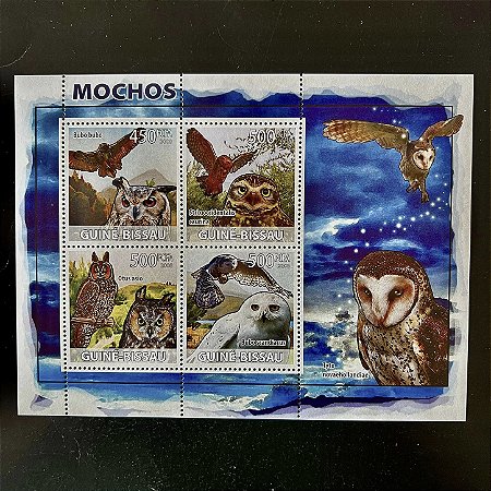 Bloco de Selos Estrangeiros - Mochos - Corujas - Guine Bissau - 2008 - Mint - ref.605