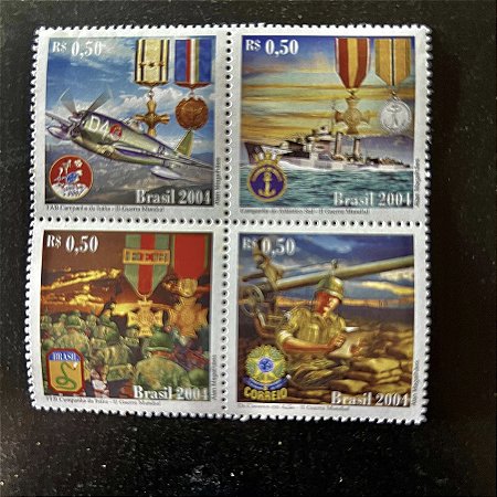 Quadra de Selos Comemorativos do Brasil- O Brasil na Segunda Guerra Mundial - 2004 - Mint - ref.624