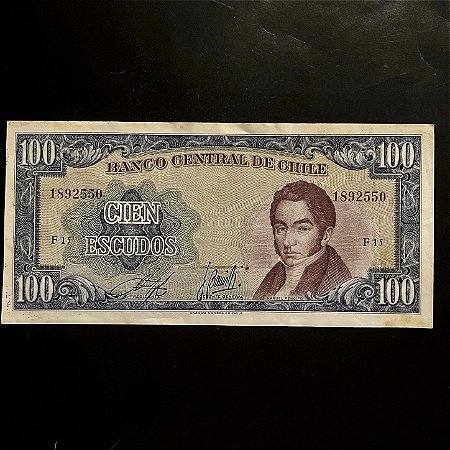 Cédula Antiga Estrangeira - Cien Escudos do Banco Central de Chile - ref.625