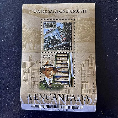 Bloco de Selos Comemorativos do Brasil - Casa de Santos Dumont - A Encantada - 2002 - Mint - ref.636