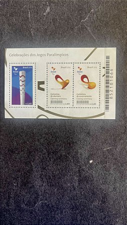 Bloco de Selos Comemorativos do Brasil - Celebrações dos Jogos Paralimpicos - Brasil 2016 - Mint (ref.651)