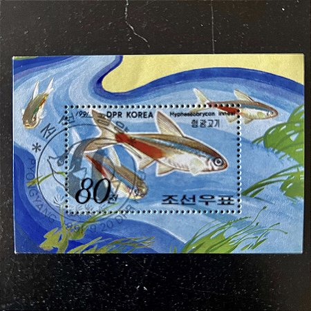 Bloco de Selos Estrangeiros - Peixe Neon - DDR Korea - Coreia do Norte - 1991 - ref.659