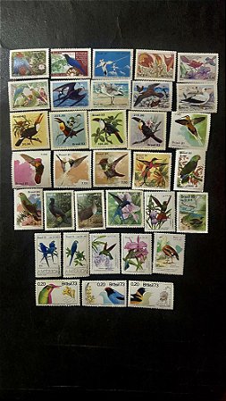 34 Selos Comemorativos do Brasil - Temáticos - Aves - Mint - ref.709