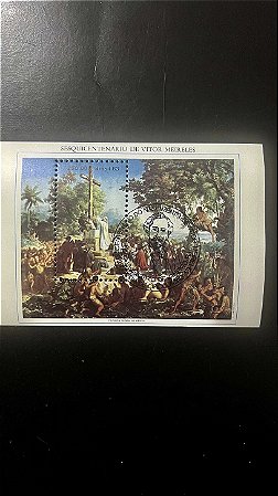 Bloco de Selos do Brasil - Sesquicentenario de Vitor Meireles - 1983 - com carimbo comemorativo - ref.712