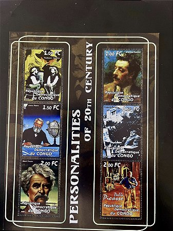 Bloco Grande de Selos Estrangeiros - 14x18cm - Personalities of 20 th Century - Republique du Congo - Mint - ref.715