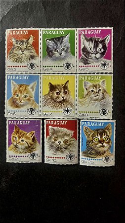 09 Selos do Paraguai - Temáticos - Gatos - Mint - ref.717