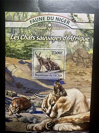 Bloco de Selos Estrangeiros - Les Chats Sauvages d Afrique - Faune du Niger - Mint - ref.773