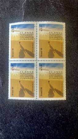 Quadra de Selos do Brasil - 50 anos da Declaração dos Direitos Humanos - Brasil 1998 - Mint - ref.780