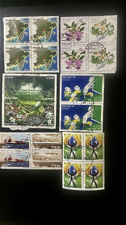 06 Quadras de Selos Comemorativos do Brasil - Circuladas com carimbo -ref.781