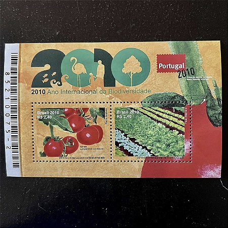 Bloco de Selos Comemorativos do Brasil - Ano Internacional da Biodiversidade - Logo Portugal - 2010 - Mint - ref.786
