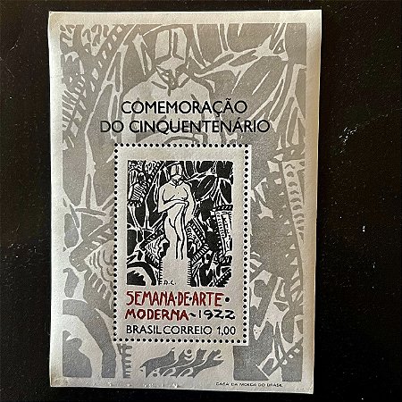 Bloco de Selos Comemorativos do Brasil - Cinquentenário da Semana da Arte Moderna de 1922 - Mint - 1972 - ref. 796