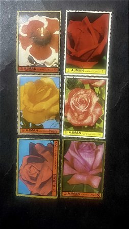 06 Selos de Ajman - Temáticos - Flores - ref.803