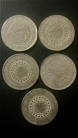 05 Moedas do Brasil - 200 Réis - Cupro Niquel - 1895 - Mbc - ref.828