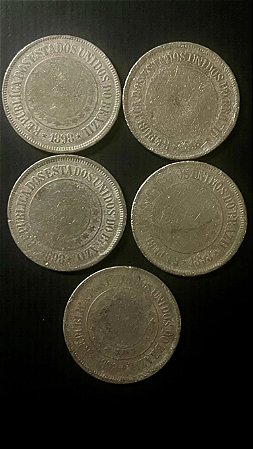05 Moedas do Brasil - 200 Réis - Cupro Niquel - 1898 - ref.830
