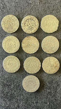 10 Moedas de Cupro Niquel do Brasil - 200 Réis - Getúlio Vargas - 1938 - Mbc - ref.842