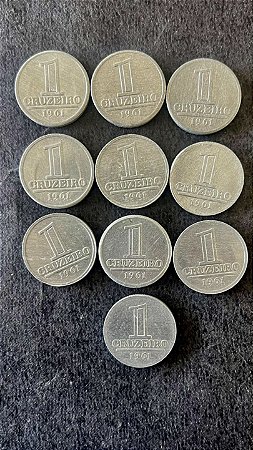10 Moedas de Aluminio do Brasil - 1 Cruzeiro - 1961 - Mbc - ref.856