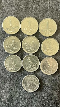 10 Moedas de Aço Inoxidavel do Brasil - 1 Centavo - 1969 - Mbc - ref.857