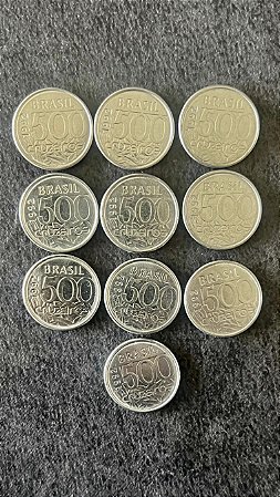 10 Moedas de Aço Inoxidável do Brasil - 500 Cruzeiros - 1992 - Mbc - ref.859