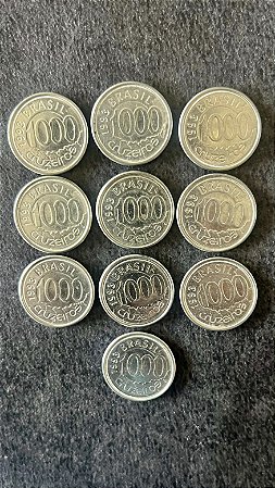 10 Moedas de Aço Inoxidável do Brasil - 1000 Cruzeiros - 1993 - Mbc - ref.860