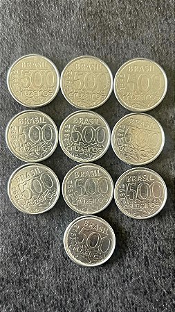 10 Moedas de Aço Inoxidável do Brasil - 500 Cruzeiros 1992 - Mbc - ref.861