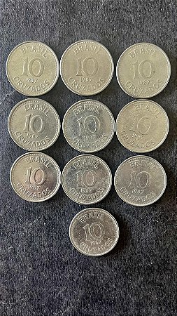 10 Moedas de Aço Inoxidável do Brasil - 10 Cruzados - 1987 - Mbc - ref.864