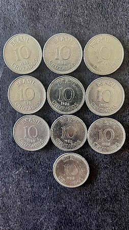 10 Moedas de Aço Inoxidável do Brasil - 10 Cruzados - 1988 - Mbc - ref.866