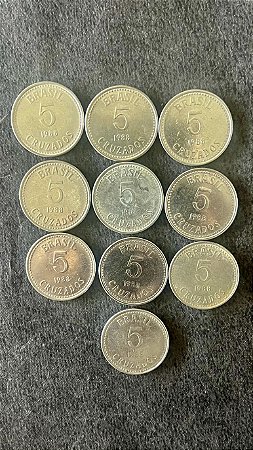 10 Moedas de Aço Inoxidável do Brasil - 5 Cruzados - 1988 - Mbc - ref.869