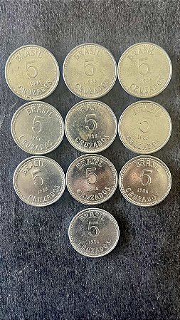 10 Moedas de Aço Inoxidável do Brasil -  5 Cruzados - 1986 - Mbc - ref.872