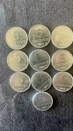 10 Moedas de Aço Inoxidável do Brasil - 5 Cruzeiros - 1983 - Mbc - ref.874