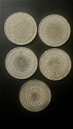 05 Moedas do Brasil - 200 Réis - Cupro Niquel - Mbc - ref.875