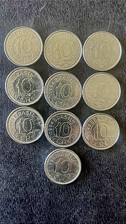 10 Moedas de Aço Inoxidável do Brasil - 10 Cruzeiros Reais - 1994 - Mbc - ref.879