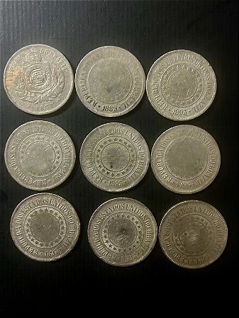 09 Moedas do Brasil - 200 Réis - Cupro Niquel - 1871-1889-1893-1894-1895-1896-1897-1898-1899-Mbc- ref.879