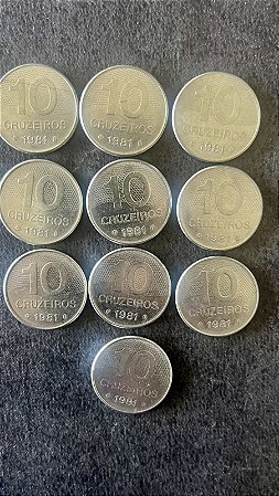 10 Moedas de Aço Inoxidável do Brasil - 10 Cruzeiros - 1981 - Mbc - ref.882