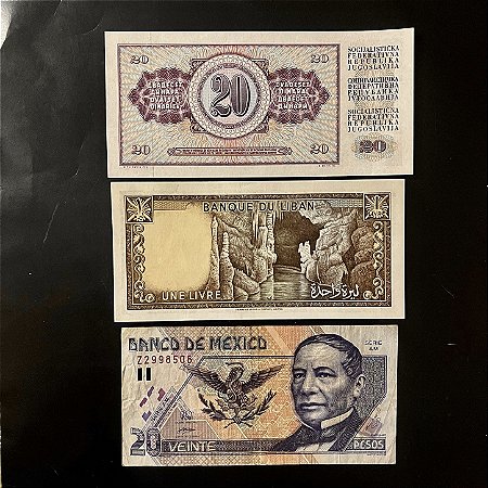 03 Cédulas Estrangeiras - Iugoslavia - Libano - México - Mbc - FE- ref.884