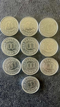 10 Moedas de Aço Inoxidável do Brasil - 1000 Cruzeiros - 1993 - Mbc - ref.884
