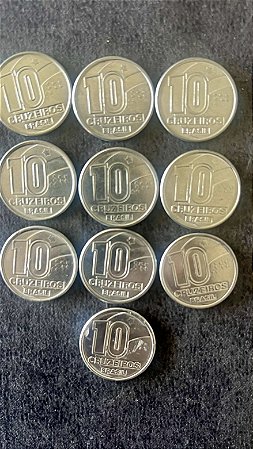 10 Moedas de Aço Inoxidável do Brasil - 10 Cruzeiros - 1991 - Mbc - ref.886