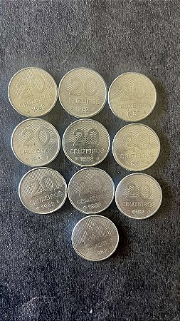 10 Moedas de Aço Inoxidável do Brasil - 20 Cruzeiros - 1982 - Mbc - ref.888