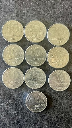 10 Moedas de Aço Inoxidável do Brasil - 10 Cruzeiros - 1982 - Mbc - ref.891
